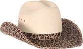 Cowboy/western verkleed hoed - beige -luipaard look - voor volwassenen