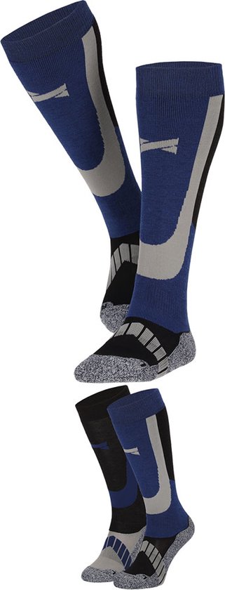 Xtreme - Chaussettes de ski unisexes - Paquet de 4 - Multi Blauw - Taille 42/45 - Chaussettes de ski femme - Chaussettes de ski homme