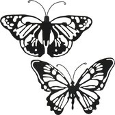 Decoris tuin wanddecoratie vlinders - metaal - zwart - 25 x 37 cm
