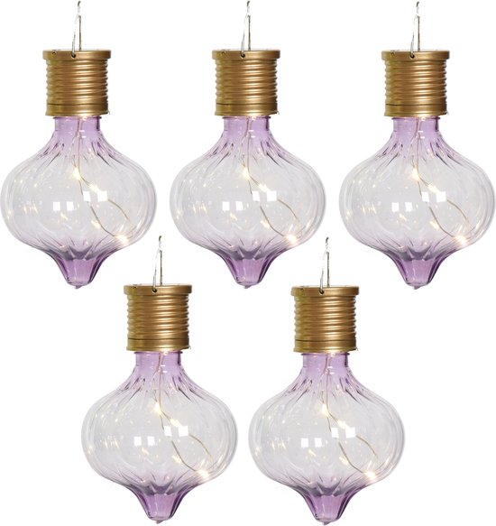 Lampe à suspension solaire Lumineo LED - 10x - Marrakech - violet lilas - plastique - D8 x H12 cm