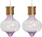 Lampe à suspension solaire Lumineo LED - 2x - Marrakech - violet lilas - plastique - D8 x H12 cm