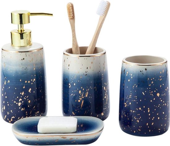 Badkamer Accessoires Set Badkamerset Badkameraccessoiresets Keramiek Eenvoudig Wassen Vijfdelig Jade Ice Porselein 5 Badkamerset Effen Kleur Badaccessoiresset Badkamer Set (Color : Green