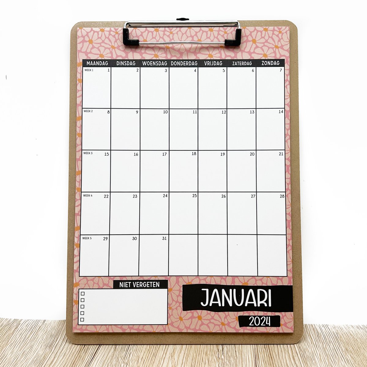 Kalender 2024 met Klembord - kleur - Wandkalender - Maandkalender - Maandplanner kleur