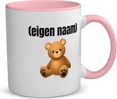 Akyol - teddybeer met eigen naam koffiemok - theemok - roze - Teddybeer - kinderen/knuffel liefhebber - mok met eigen naam - iemand die houdt van teddyberen - verjaardag - cadeau - kado - geschenk - 350 ML inhoud