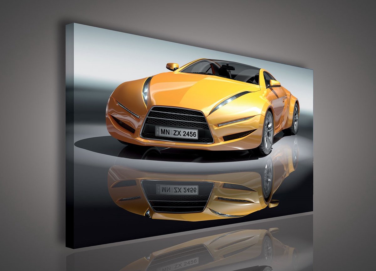 Canvas Schilderij - Auto - Sportauto - Geel - Lamborghini - Inclusief Frame - 100x75cm (lxb)
