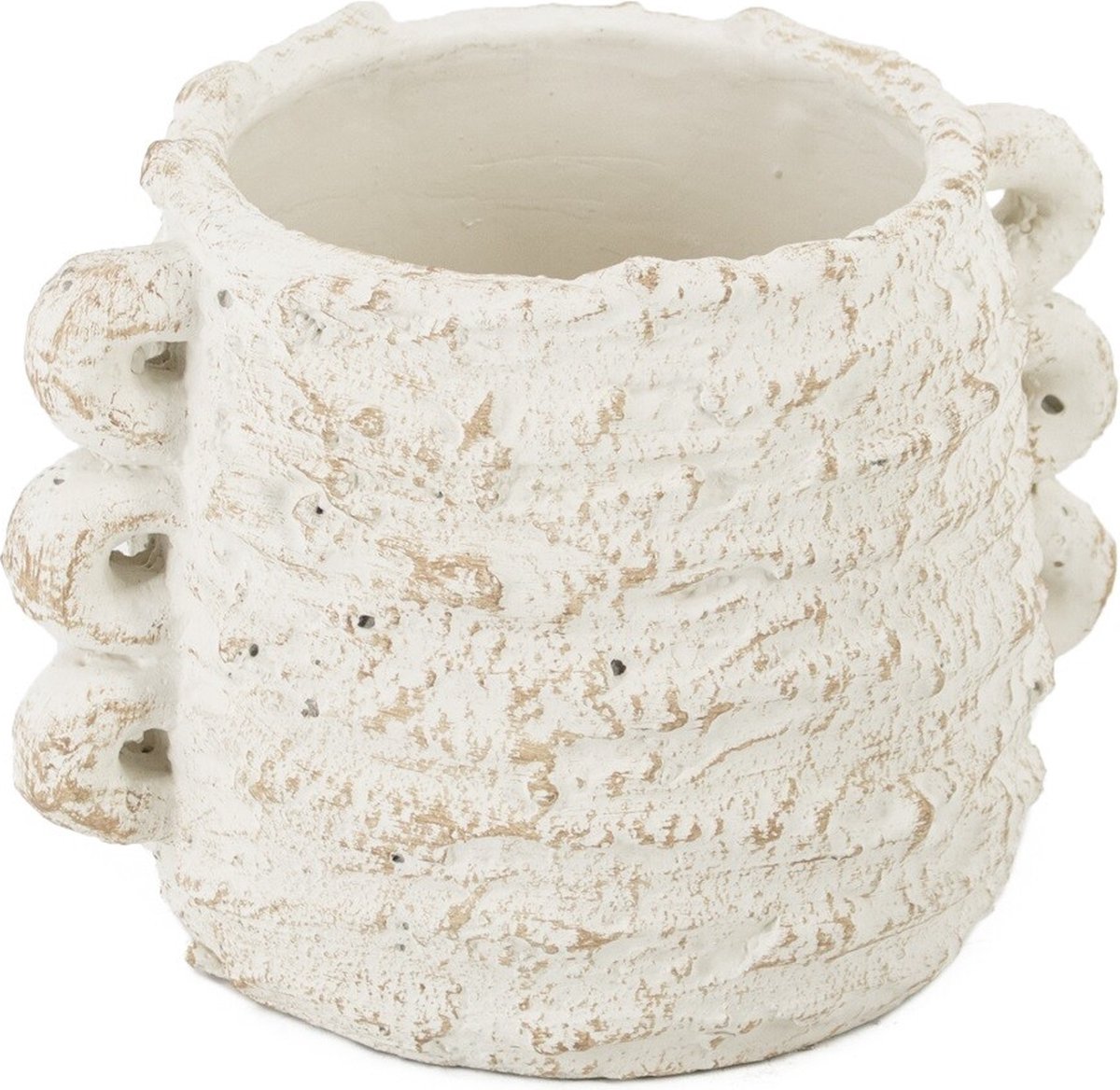 HomeaBound by KY | Aardewerk vaas ruffled naturel | 16x12.5x12.5cm | bloemenvaas aardewerk