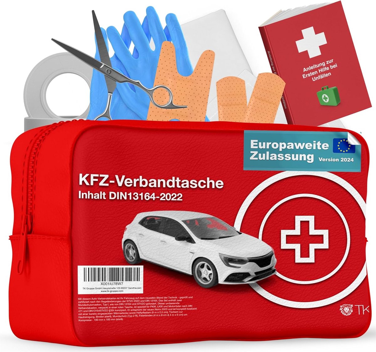 Auto verbanddoos - nieuwe norm 2023 & 2024 - gecertificeerd DIN 13164 - STVO & 2 x masker EHBO-verbandtas kit First Aid