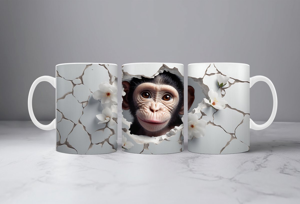 3D koffiemok Chimpanzee Mug Wrap