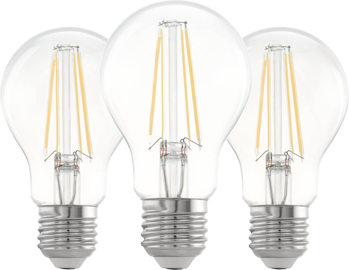 Eglo led lamp - e27 - ø 6 cm - a60 - helder - 2700k - set van 3 afbeelding
