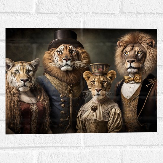 Muursticker - Familie Leeuwen in Traditionele Klederdracht - 40x30 cm Foto op Muursticker