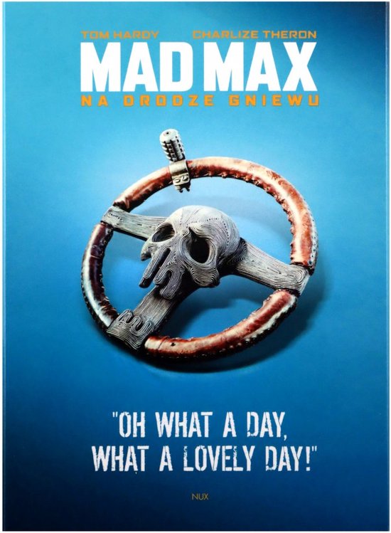 Het stuur van een auto met een schedel als middenstuk en de tekst 'Mad Max' in witte letters.