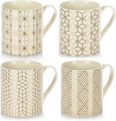 4-delige koffiekopset in moderne Art Deco stijl - koffiekan, ook voor thee en glühwein - keramiek koffiekop (wit/goudkleurig)