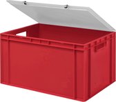 Design Eurobox Stapelbox, opslagcontainer, kunststof doos in 5 kleuren en 16 maten, met transparant deksel (mat) (rood, 60 x 40 x 33 cm)