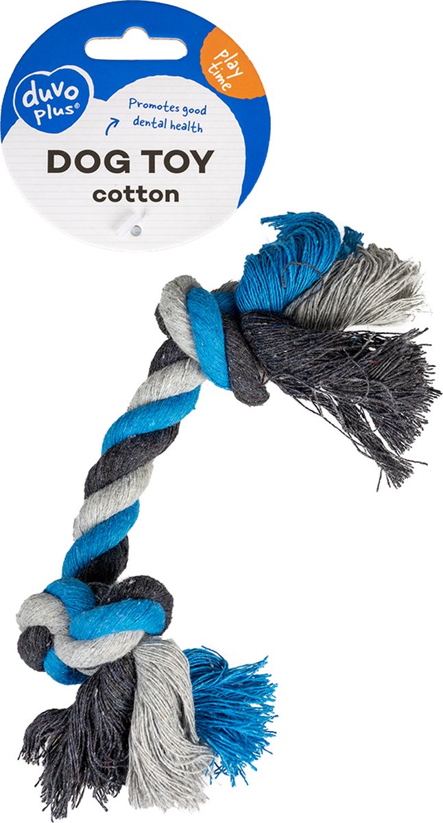Dogtoy knoop katoen - blauw/grijs - S 20cm