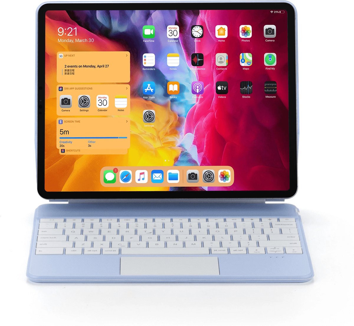 Toetsenbord Hoes Geschikt Apple iPad Air 13 inch (2024) & iPad Pro 12.9 (2018/2020/2021/2022) - Bluetooth Magnetisch Keyboard Case - met Touchpad Muis en Verlichting - Licht Blauw - QWERTY — cadeau in Telefoon & Tablet - foto 2