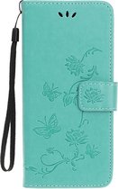 Shop4 - Geschikt voor Samsung Galaxy S20 Hoesje - Wallet Case Bloemen Vlinder Groen