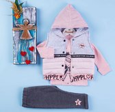 3-pce kledingset -baby / meisje kleding - Maat: 12 maanden / 1 jaar - kleur van roze/grijs - sweater bodywarmer - star girl