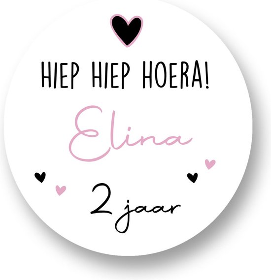 25x Hiep Hiep Hoera stickers met naam - Verjaardag stickers - Meiden - Gepersonaliseerd - Sluitstickers - Kinderfeest Traktatie - Uitdelen - Uitdeeltraktatie - Wensetiket - Rond - 40mm - Glossy sticker