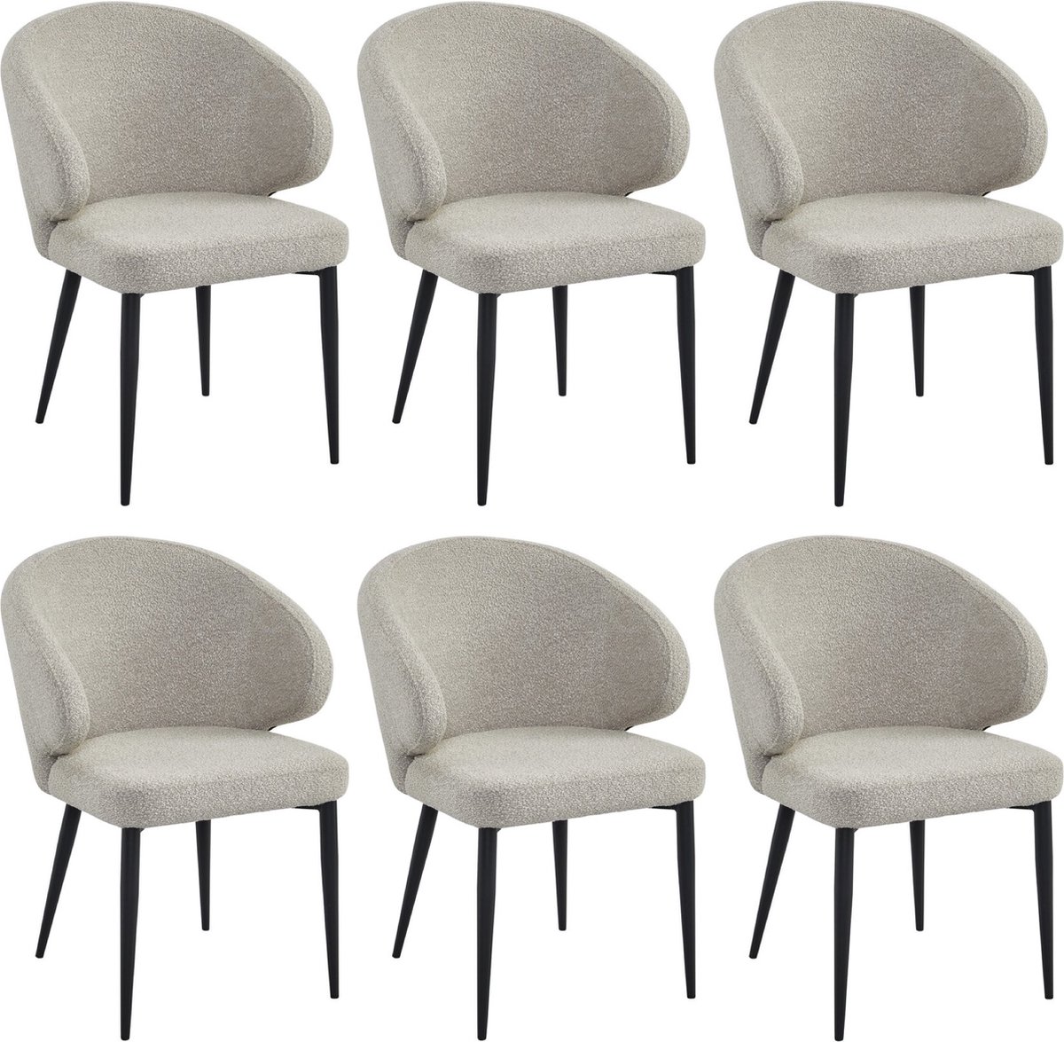 Colenis Ruby Eetkamerstoel - Set Van 6 - Beige - Bouclé - Zwarte Poten