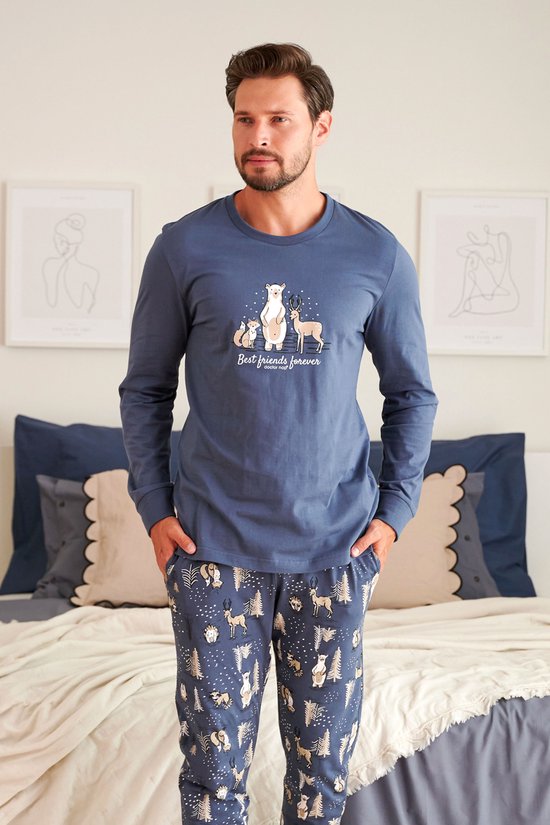 Doctor Nap Katoenen Matching Familie Gezin Pyama Heren Lange Mouw Lange Broek Kerst Winter Best Friends Deep Blue PMB.4329 S