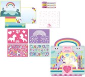 Totum Unicorn Designer doeboek, vakantieboek tekenen en schrijven, stickerboek hard cover 25 delig incl. stickers en sjablonen cadeautip