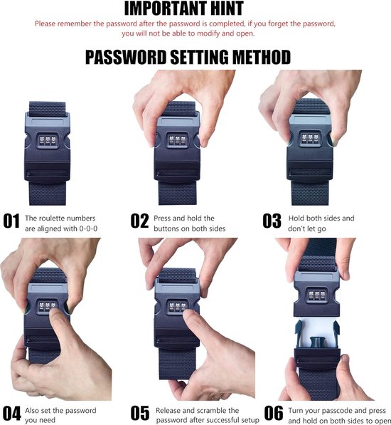 BOTC Kofferriem met Cijfer Slot - 4 stuks - 2 Kofferriem met cijferslot + 2 bagagelabels - 200 cm * 5 cm - Bagage Riem - Bagageband - Verstelbaar - Paars