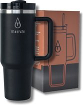 Tumbler Motivai® - Zwart - 40oz - Travel Cup - RVS Thermosbeker met Handvat en Rietje - Drinkbeker To Go - 1.2 Liter - Koffiebeker - Travel Mug - Thermosbeker - Thermosfles - Thermoskan