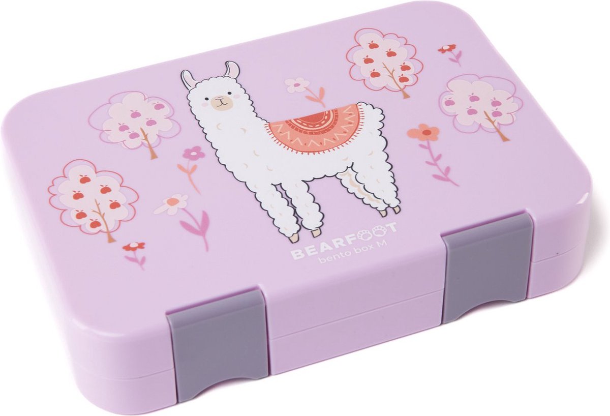 BEARFOOT - Broodtrommel voor kinderen met vakken - BPA-vrij- lunchbox - bentobox - broodtrommel - snackbox met scheidingsvakken - lunchbox - kleuterschool- school-brooddoos - lama