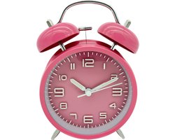 Algo Home Traditionele Wekker - Wekker Roze Analoog - Met stille Secondewijzer - Wekker Draadloos - Met Verlichting en Glow-In-The-Dark Wijzerplaat - Tafelklok - Kinderwekker - Alarmklok