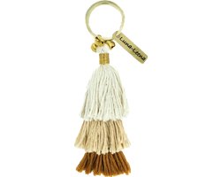Luna-Leena duurzame kwasten sleutelhanger/ tas bedel van bio katoen - bruin - L14cm incl ring - handgemaakt in Nepal - kwast - keychain tassel - terra - kado - moederdag cadeau - boho - Ibiza - bohemian - bag charm