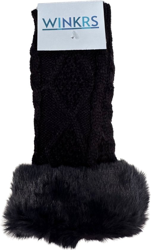 Winkrs - Vingerloze handschoenen polswarmers met nepbont - Marine Blauw - warm in de winter