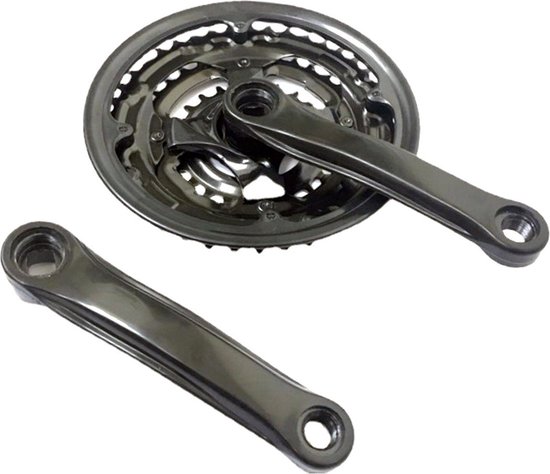 Zwart HBS crankstel met drie tandwielen (24T, 34T, 42T) en een lengte van 170 mm.