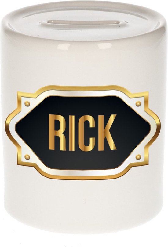 Tirelire cadeau naam Rick avec emblème or - cadeau anniversaire / fête des pères / retraite / succès / merci