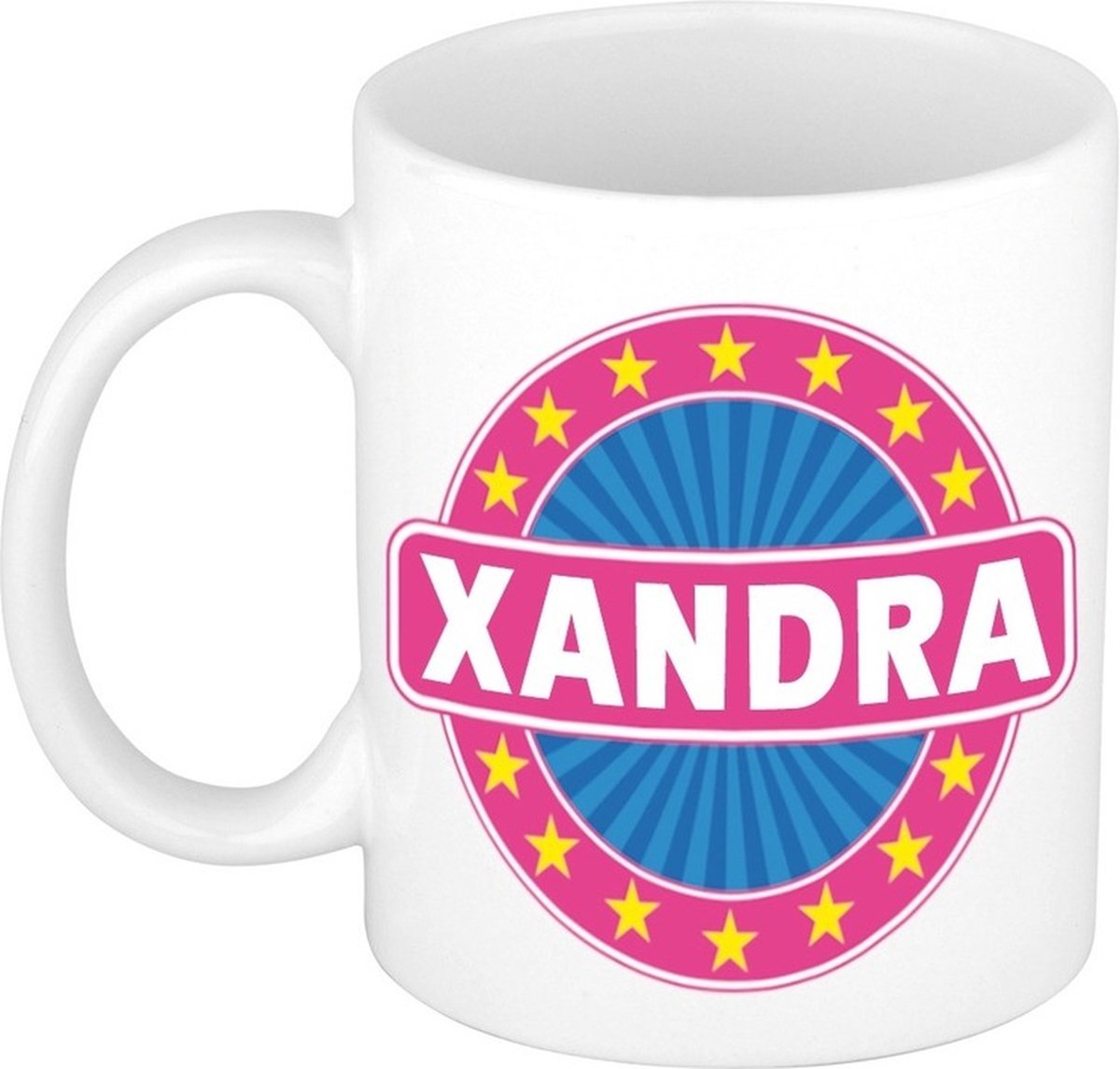 Bellatio Decorations - Xandra voornaam - koffiemok - beker - wit/roze - 300 ml - Cadeau - Dames - Collega - Moederdag - Verjaardag