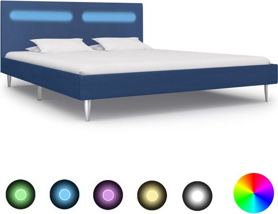 The Living Store Bedframe LED-strip - 208 x 165 x 81 cm - Blauw - MDF en stof - Geschikt voor 160 x 200 cm matras - Met afstandsbediening