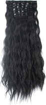 Haarextensions Haar extensions hairextensions zwart met clip 55cm lang slag krul 6 clips