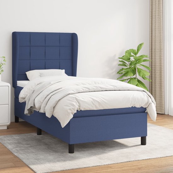 The Living Store Bedframe - Pocketvering Matras - Bedtopmatras - Middelharde Ondersteuning - 203x103x118/128cm - Blauw