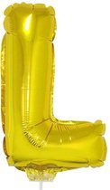 Gouden opblaas letter ballon L op stokje 41 cm