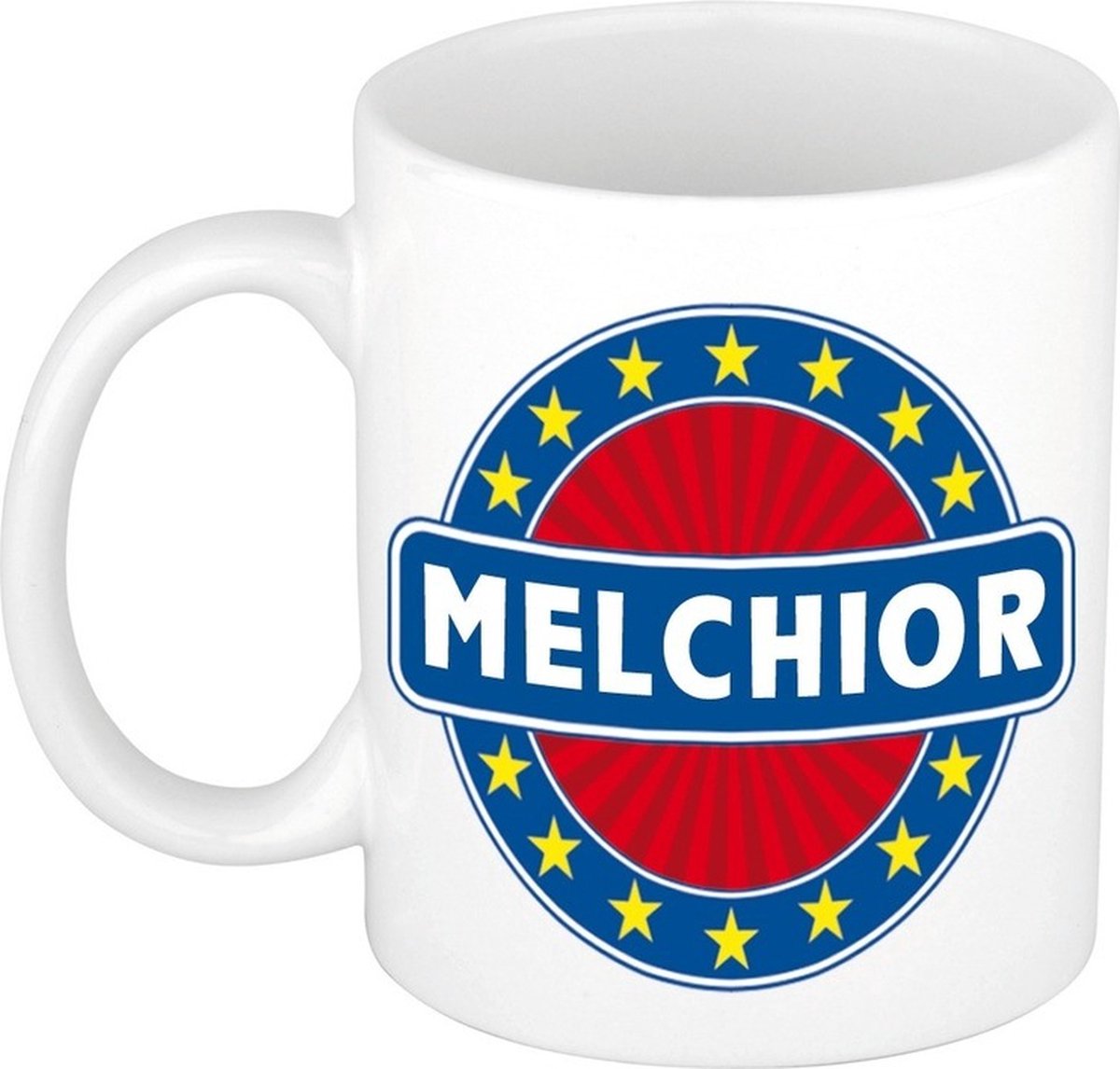Bellatio Decorations - Melchior voornaam - koffiemok - beker - wit/blauw - 300 ml - Cadeau - Heren - Collega - Vaderdag - Verjaardag