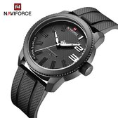 NAVIFORCE horloge voor mannen, met zwarte TPU polsband, zwarte uurwerkkast en wijzerplaat met witte wijzers ( model 9202T BWB ), verpakt in mooie geschenkdoos