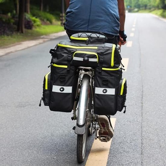 3-in-1 multifunctionele fietstas voor bagagedrager, 75L fietstas, rugzak en schoudertas, met regenhoes