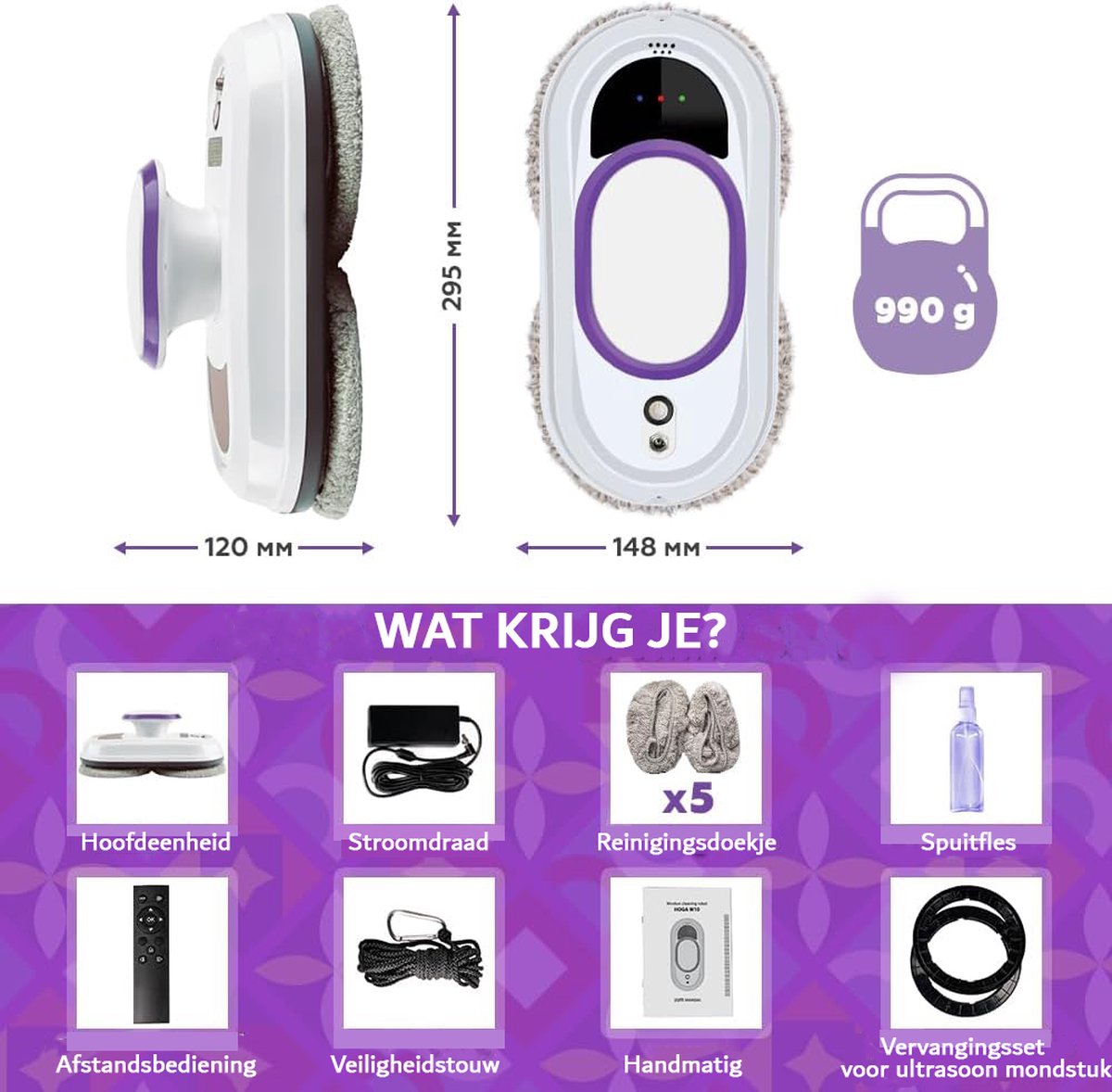 Bol.com Ruitenreiniger - Ruitenwasser - 10 Doeken - Afstandsbediening - Veiligheidskabel aanbieding