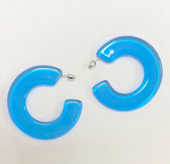 Retro blauwe oorringen - 5 Centimeter - Colorblocking trend - 90's vibe - Damesdingetjes