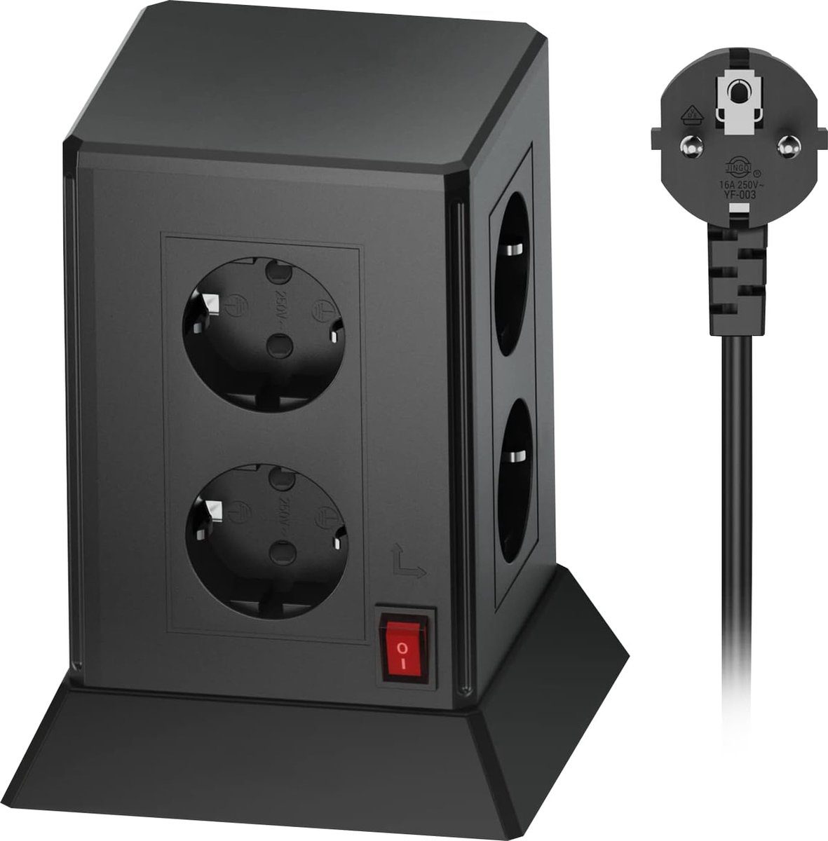 Intelectro Stekkertoren - Jouw All-in-One Oplaadoplossing voor Thuis en Kantoor - Overbelastingsbeveiliging en Kinderslot - Brede Compatibiliteit - Compact Design - 2m Lange Snoer - Zwart - Levering Sneller dan Aangegeven!