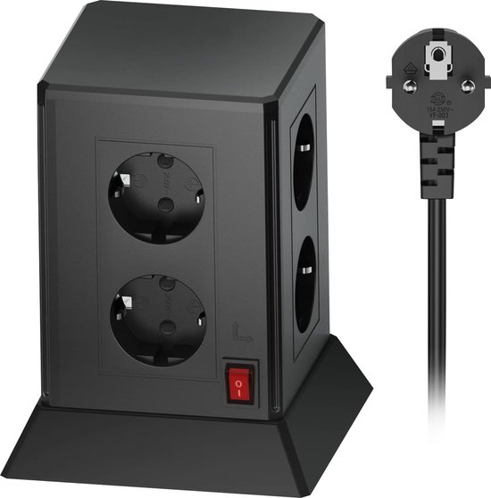 Intelectro Stekkertoren - Jouw All-in-One Oplaadoplossing voor Thuis en Kantoor - Overbelastingsbeveiliging en Kinderslot - Brede Compatibiliteit - Compact Design - 2m Lange Snoer - Zwart - Levering Sneller dan Aangegeven!