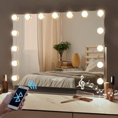 Hollywood spiegel make-up spiegel make-upspiegel met verlichting, 360° draaibare Hollywood-spiegel met USB & Bluetooth, 3-kleurentemperatuurlicht make-upspiegel met 15 dimbare LED-aanraakbedieningen make-upspiegel