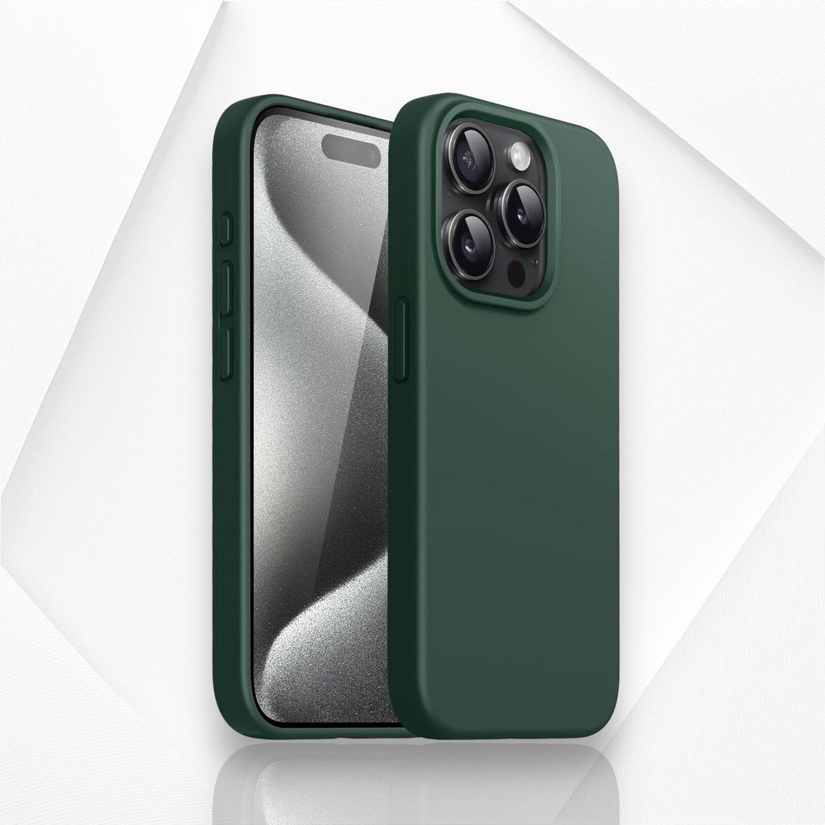 iPhone 15 Pro Donker Groen Silicone Hoesje - Ultieme iPhone 15 Pro Groene Bescherming Case - Luxe Stevige Hoesje van Premium Kwaliteit voor iPhone 15 Pro