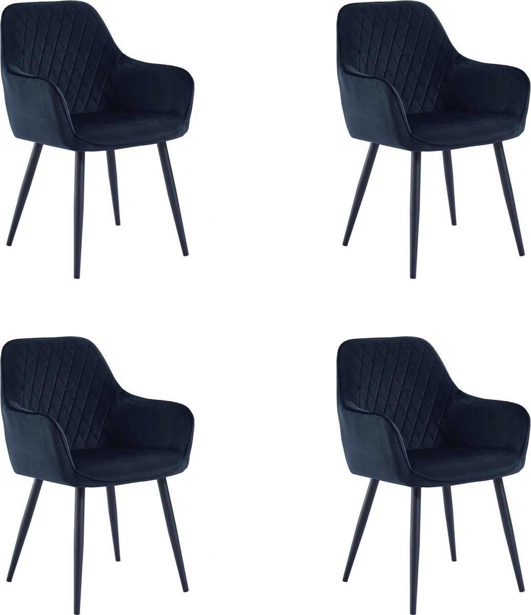 Colenis Set Van 4 - Beverly Eetkamerstoel - Zwart - Velvet - Met armleuning
