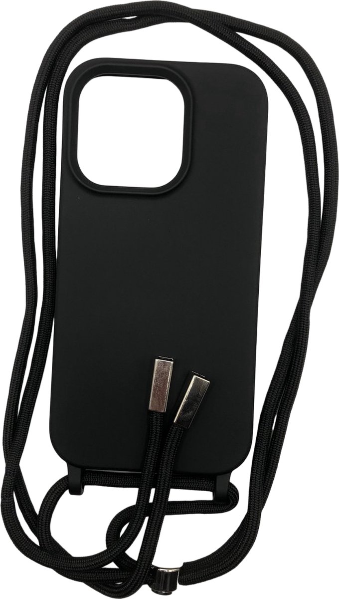 Siliconen Backcover Hoesje met Koord - Geschikt voor Appel iPhone 13 & 14 & 15 - Zwart