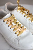 Schoenveters plat - goud glanzend - 120cm met gouden nestels veters voor wandelschoenen, werkschoenen en meer